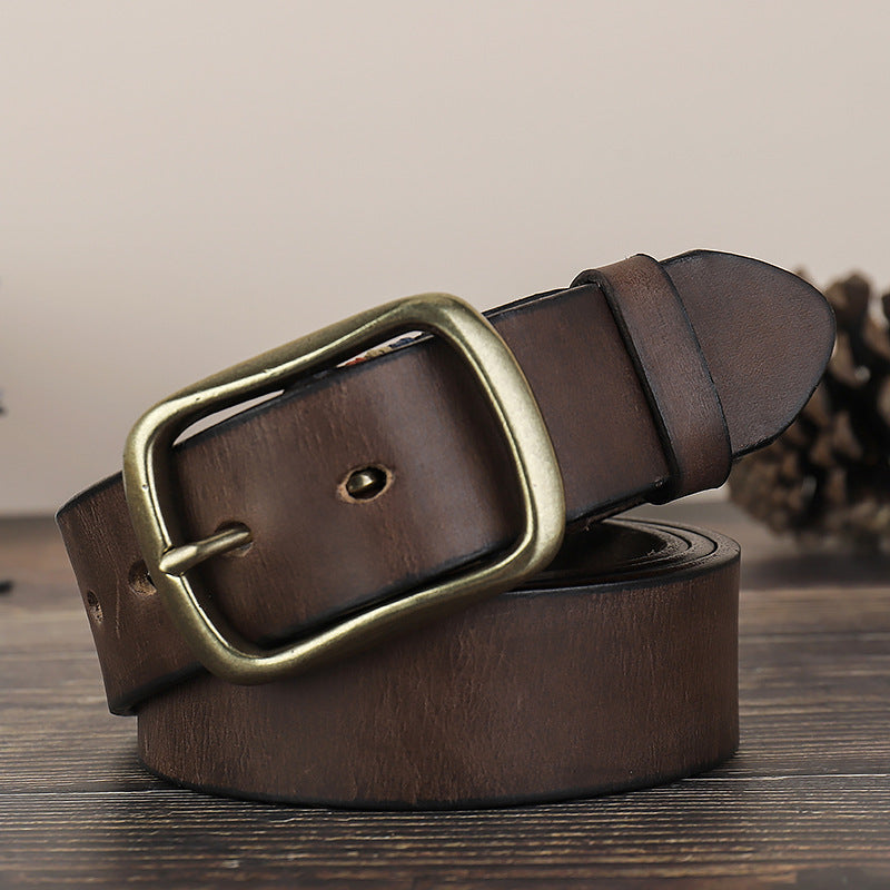 2022 new men's retro first layer cowhide copper buckle pin buckle belt(3 color)