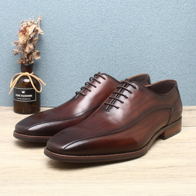 fashion handmade leather shoes square toe wedding shoes