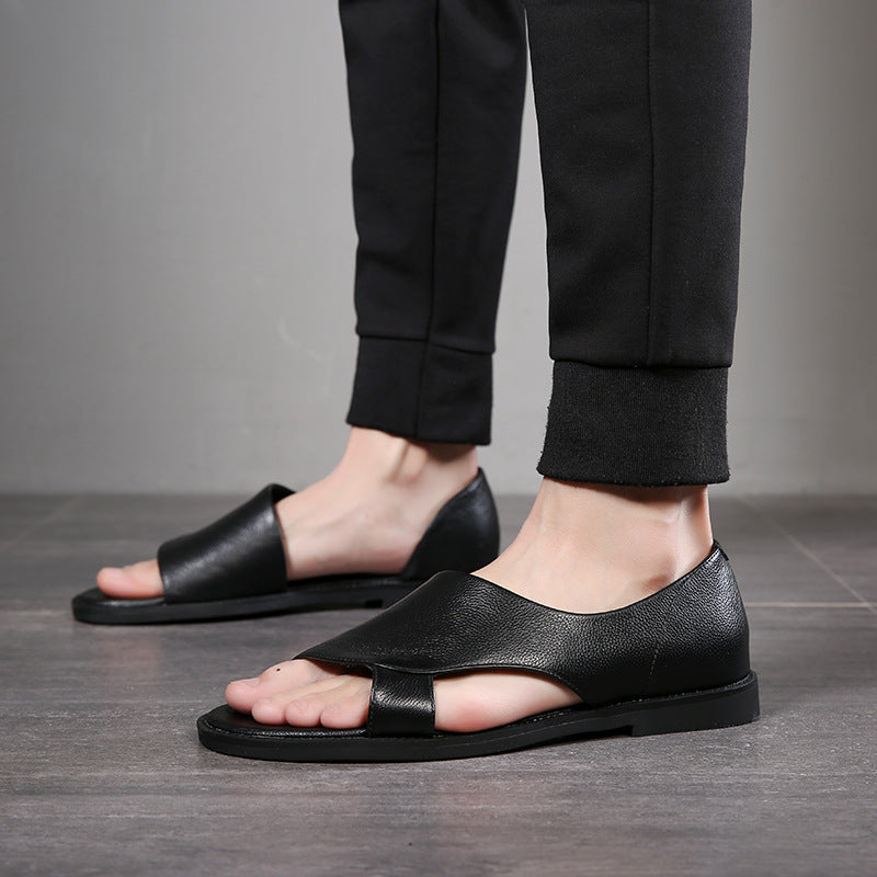Roman Leather Sandals Outer Wear Fashion Soft Casual Driving Beach Shoes