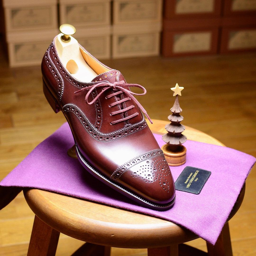 Classic red-brown men's brogue pattern high-end Oxford leather shoes