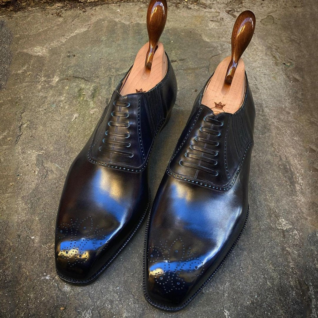 Black classic men's formal dress cordless oxford shoes