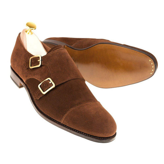 Unlined Double Monk Straps-Brown Suede