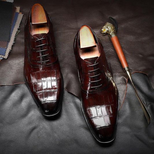 Brown-red classic pattern Oxford leather shoes